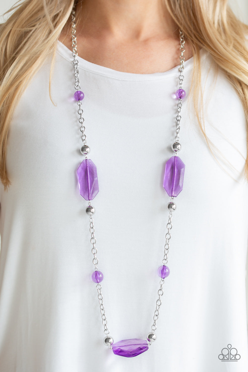 Crystal Charm Necklace - Purple