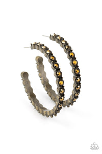 Rhinestone Studded Sass Hoop Earrings - Brass