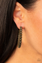 Load image into Gallery viewer, Rhinestone Studded Sass Hoop Earrings - Brass
