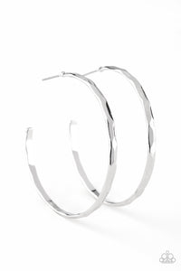 Geo Edge Hoop Earrings - Silver